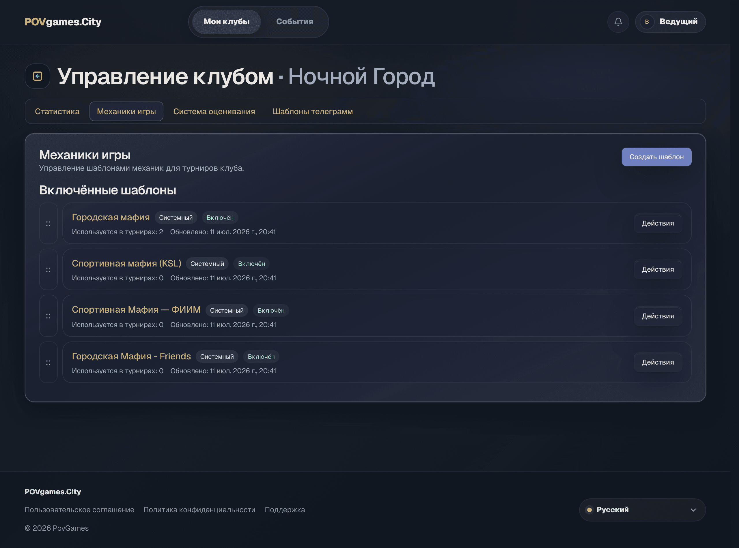 Список механик клуба
